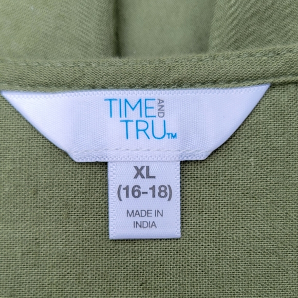 Time & Tru Jumper Dress Women's XL Miniminalist Linen Blend Sleeveless Green - Picture 12 of 16